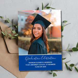 Graduation Photo Blue White College Graduation Invitation