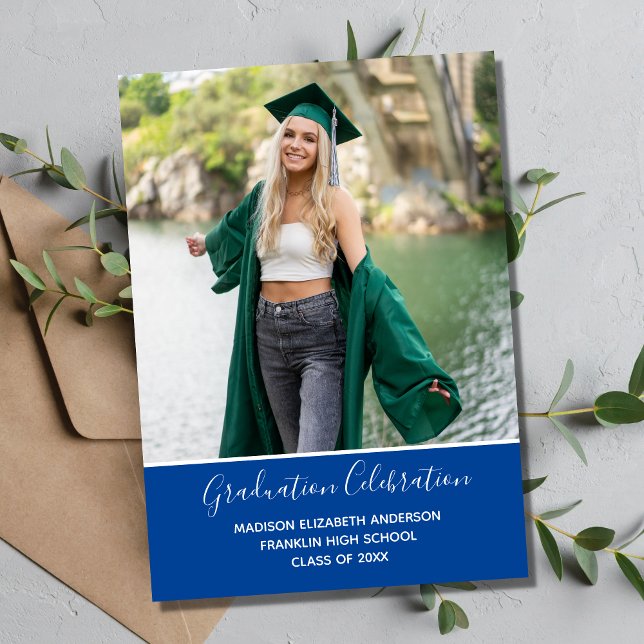 Graduation Photo Blue White Formal Graduation Invitation (Creator Uploaded)