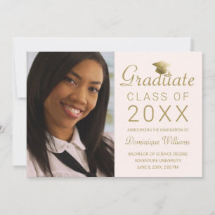 Graduation Photo Blush Gold Grad Cap Script 2023 Announcement