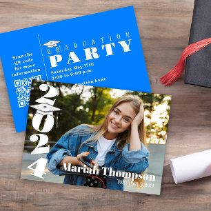 Graduation Photo Bright Blue Class Of 2023 QR Invitation