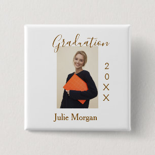 Graduation photo brown golden year 20XX namesimple 15 Cm Square Badge