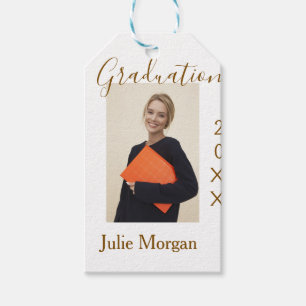 Graduation photo brown golden year 20XX namesimple Gift Tags