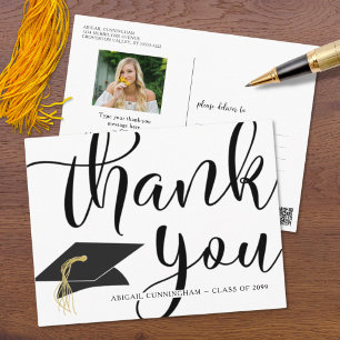 Graduation Photo Calligraphy Script Thank You Postcard
