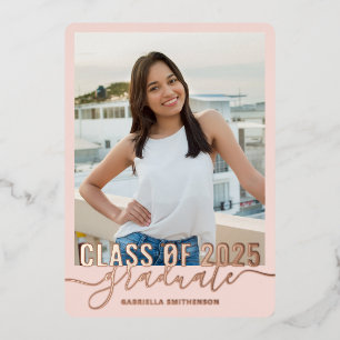 Graduation Photo Chic Script Blush Pink Rose Gold