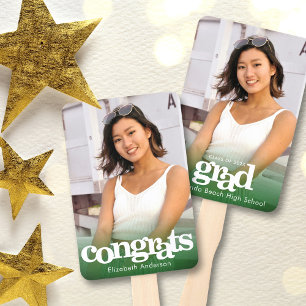 Graduation photo chic simple modern green keepsake hand fan