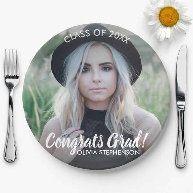 Graduation Photo Class 20XX Congratulations Custom Paper Plate (Creator Uploaded)
