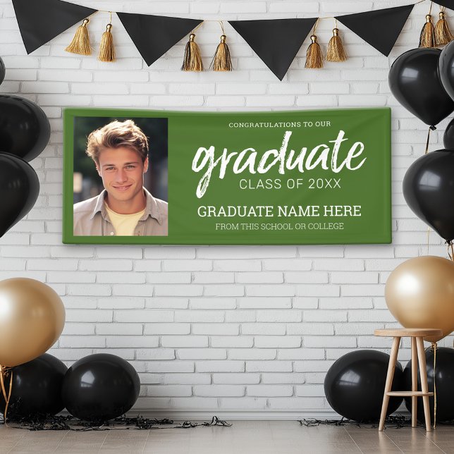 Graduation Photo - Class of Green Virtual Banner (Custom Graduation Banner with Photo and Grad Name)