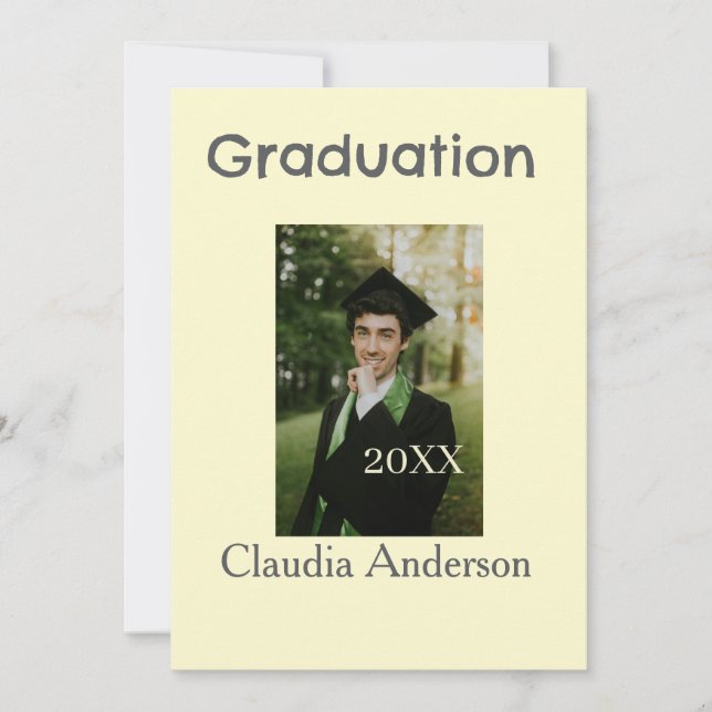 Graduation photo class year yellow gray pastel gra invitation (Front)