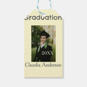 Graduation photo class year yellow grey pastel gra gift tags