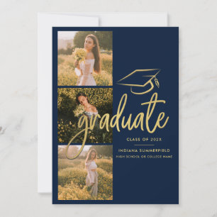 Graduation Photo Collage 2025 Grad Navy Blue Announcement