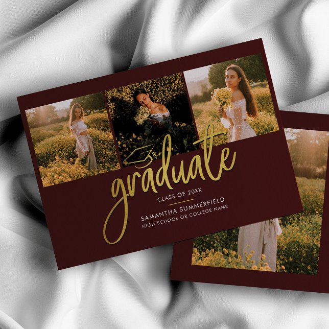 Graduation Photo Collage 2025 Script Burgundy Grad Announcement (Creator Uploaded)