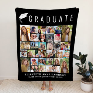 Graduation Photo Collage Black Fleece Blanket
