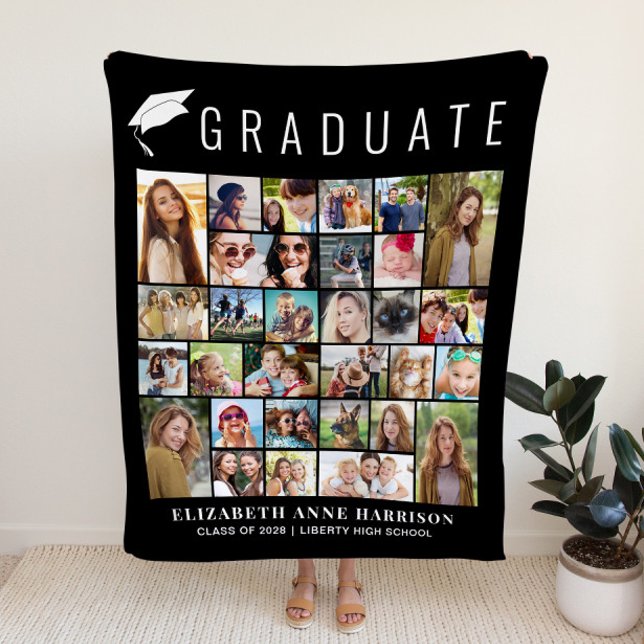 Graduation Photo Collage Black Fleece Blanket (Graduation Photo Collage Black Fleece Blanket)