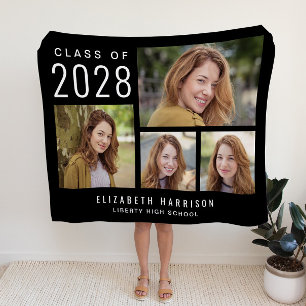 Graduation Photo Collage Black Fleece Blanket