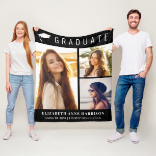 Graduation Photo Collage Black Fleece Blanket