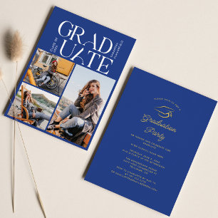 Graduation Photo Collage Blue 2025 Graduate Party Invitation