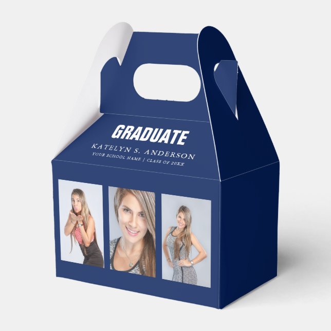 Graduation Photo Collage Blue Custom Favour Box (Front Side)