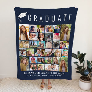 Graduation Photo Collage Blue Fleece Blanket