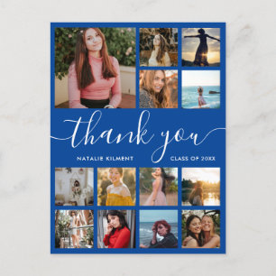 Graduation Photo Collage Blue Thank You Postcard