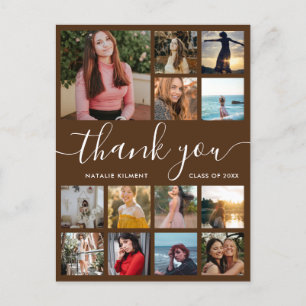 Graduation Photo Collage Brown Thank You Postcard