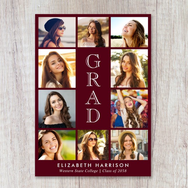 Graduation Photo Collage Burgundy Announcement (Graduation Photo Collage Burgundy Announcement)
