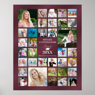 Graduation Photo Collage CLASS OF Maroon Party Poster