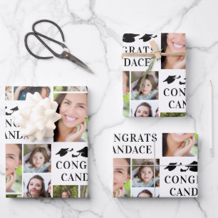 Graduation Photo Collage CONGRATS Name 7 Photos Wrapping Paper Sheet