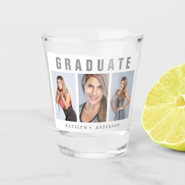 Graduation Photo Collage Congratulations White Shot Glass (Front)