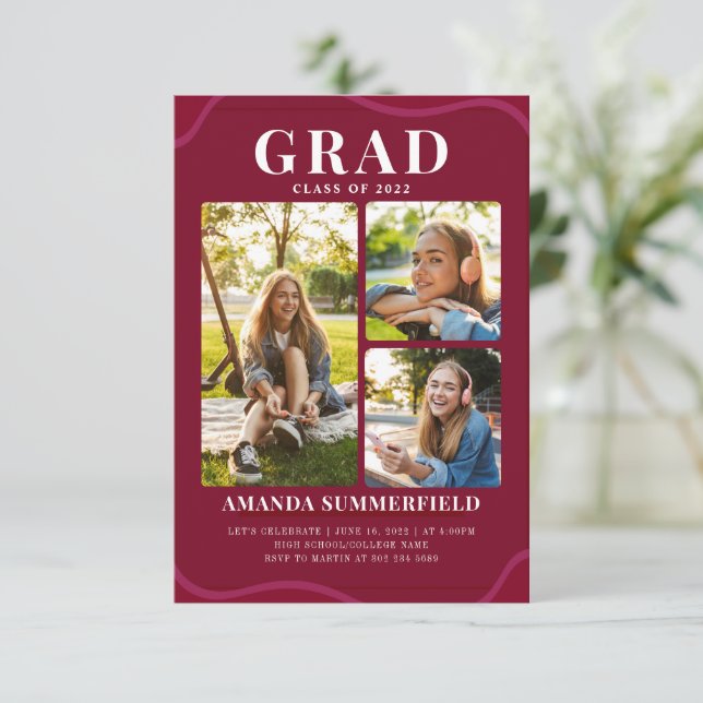 Graduation Photo Collage Grad 2025 Party Invitation (Standing Front)