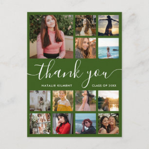 Graduation Photo Collage Green Thank You Postcard