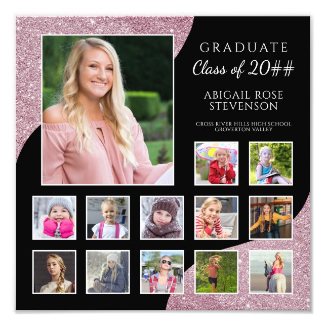 Graduation Photo Collage K-12 Rose Gold (Front)