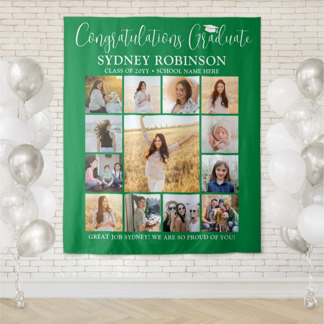 Graduation Photo Collage Large Green Backdrop Tapestry (Creator Uploaded)