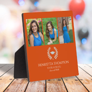 Graduation Photo Collage Laureate Orange and White Plaque