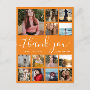 Graduation Photo Collage Orange Thank You Postcard