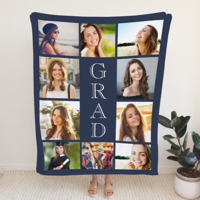 Graduation Photo Collage Personalised Blue Sherpa Blanket (Creator Uploaded)