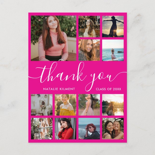 Graduation Photo Collage Pink Thank You Postcard (Front)