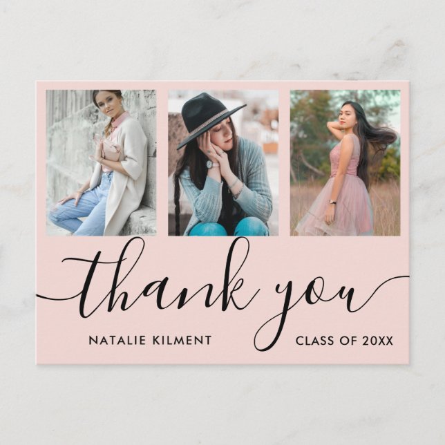 Graduation Photo Collage Pink Thank You Postcard (Front)