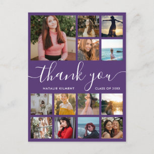Graduation Photo Collage Purple Thank You Postcard
