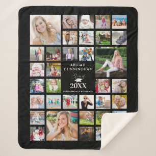 Graduation Photo Collage Script CLASS OF Black Sherpa Blanket