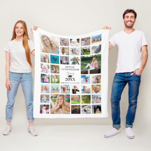 Graduation Photo Collage Script CLASS OF White Fleece Blanket