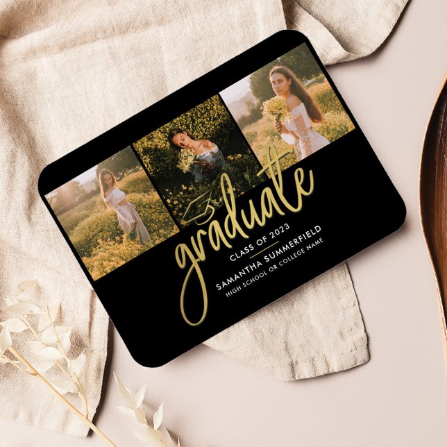 Graduation Photo Collage Script Grad Announcement Magnet (Graduation 2024 Photo Magnet Announcement)