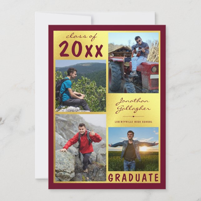 Graduation Photo Collage Script Name Maroon Gold Announcement (Front)