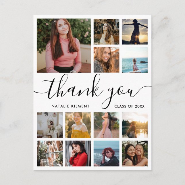 Graduation Photo Collage Script Thank You Postcard (Front)