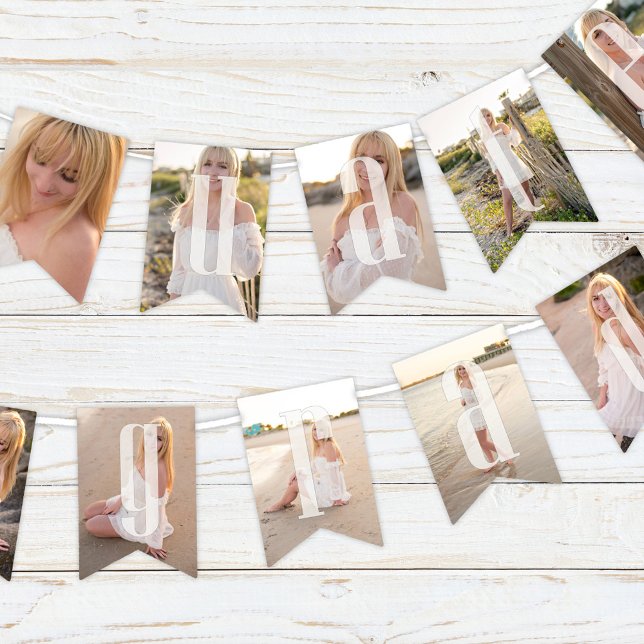 Graduation Photo Collage Simple Minimalist Elegant Bunting (Graduate photo template party bunting flag. )
