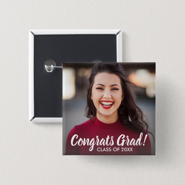 Graduation Photo Congrats Grad Class 20XX Custom 15 Cm Square Badge (Front & Back)