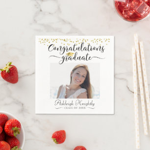 Graduation Photo CONGRATS GRAD Script Confetti Napkin