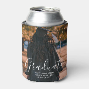 Graduation photo custom modern stylish script can cooler