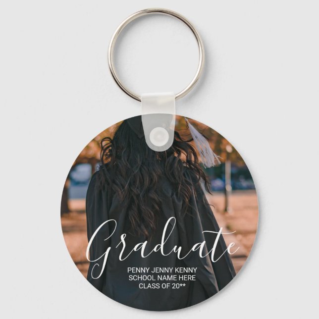 Graduation photo custom modern stylish script  key ring (Front)