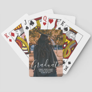 Graduation photo custom modern stylish script  playing cards