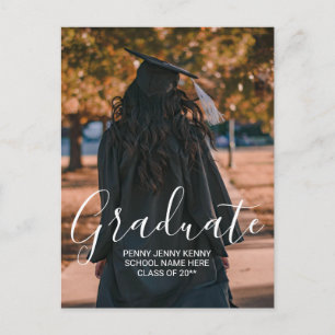 Graduation photo custom modern stylish script postcard